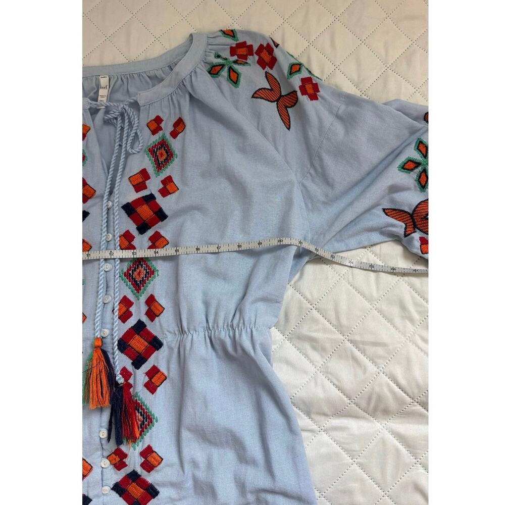 Zara TRF Embroidered Folk Dress Boho Peasant Cottagecore Midi Belted L - Picture 14 of 15